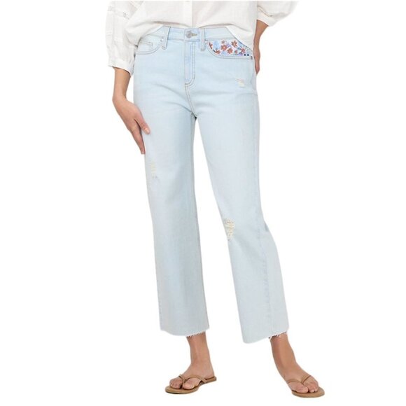 LC Lauren Conrad Denim - LC Lauren Conrad Womens High Rise Light Wash Embroidered Cropped Jeans Sz 12 New